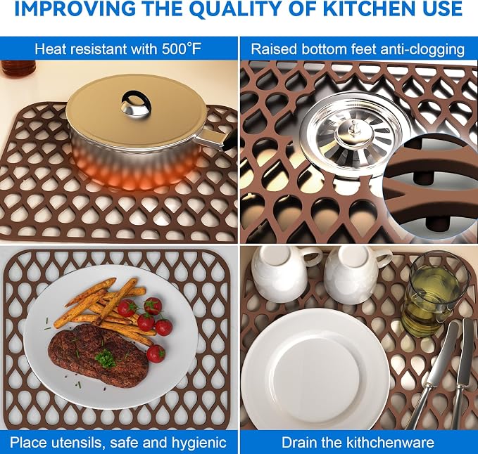 TOOVEM 13.6 ''x 11.6''Sink Protector for Kitchen, 2Pcs Silicone Sink mat | 2 Pcs Sink Protectors for Kitchen Sink, Non-Slip Silicone Sink Mats Protect, Stainless Steel Bottom of Kitchen Sink