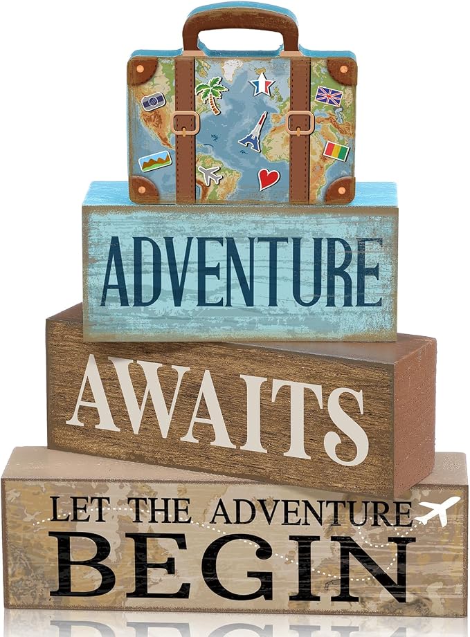 Lineshading Pcs Travel Party Decoration Vintage Adventure Await Table Decor | Stackable Rustic Decor, Bon Voyage Party Centerpiece, Luggage Design, Tiered Tray Decorations, Travel Retirement Gift