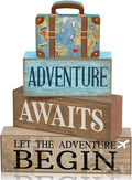 Lineshading Pcs Travel Party Decoration Vintage Adventure Await Table Decor | Stackable Rustic Decor, Bon Voyage Party Centerpiece, Luggage Design, Tiered Tray Decorations, Travel Retirement Gift