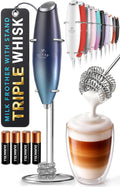 Zulay Kitchen Powerful Milk Frother Wand With Duracell Batteries - Ultra Fast Handheld Drink Mixer - Electric Whisk Foam Maker for Coffee, Lattes, Cappuccino & Matcha - Triple Whisk - Ocean Depth