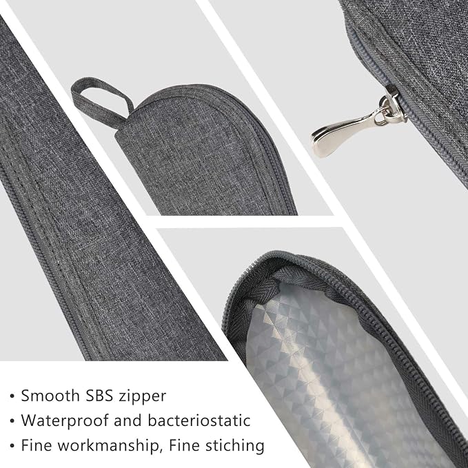Travel Utensil Sets Carrying Case Portable Cutlery Set Pouch Reusable Silverware Set Bag Stainless Steel Straws Pouch Chopsticks Knife Fork and Spoon Holder for Work Bento Box Lunch Bag, Grey