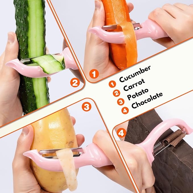 Rainspire Vegetable Peeler Potato Peelers for Kitchen, Sharp Stainless Steel Blades Veggie, Comfortable Handle Fruit Peeler, Carrot Peeler Apple Peeler Dishwasher Safe (2, Pink)