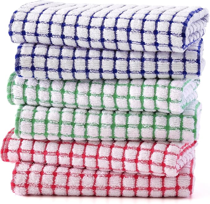 Kitinjoy Cotton 6 Pack Terry Kitchen Towels, Multiple Colour | 16 x 25 Inches Super Soft and Absorbent Dish Towels, Quick Drying hand towels for kitchen Drying