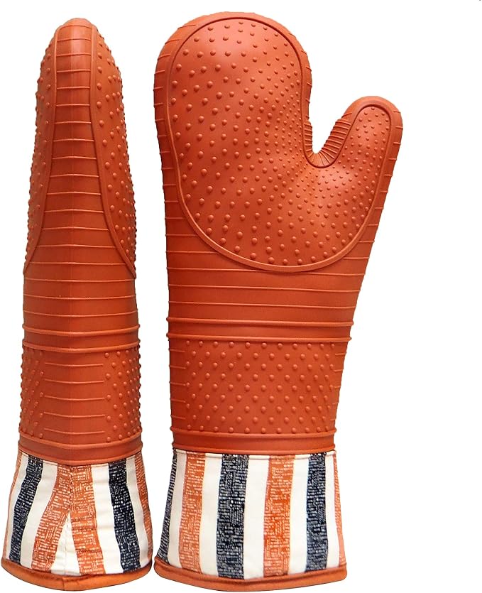 Heat Resistant 550 Degree Oven mitt, Silicone Oven Hot Mitts - 1 Pair | Extra Long Professional Baking Oven Gloves - Food Safe,Pot Holders Cooking,Grilling,Kitchen (Tangerine Mittens)