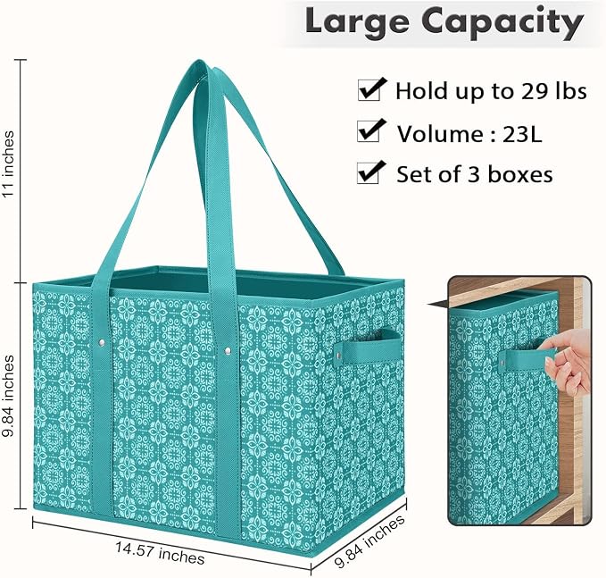 Reusable Grocery Bags 3 Pack, Foldable & Water Resistant Shopping Bags | Large Grocery Tote Bag Water Resistant Shopping Bags Foldable Grocery Bag for Clothes,Shoes and Picnic