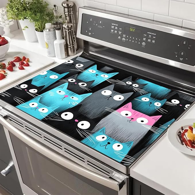 HOMETITUTE Stove Top Cover 28x20 Colorful Cat Heat Resistant Mat