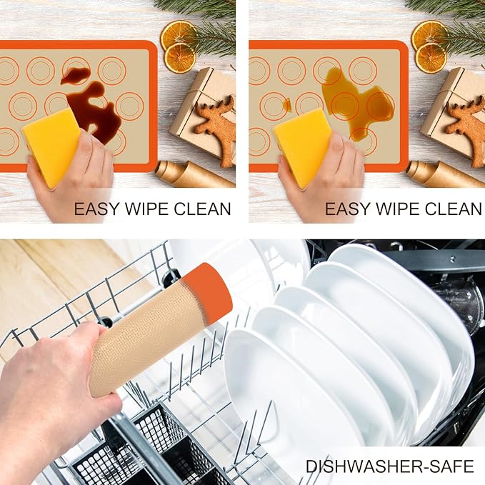 Silicone Baking Mat Set, Non-Stick, Food Safe Silicone Mats for Baking, Reusable Oven Sheet for Making Cookies, Macaroons, Bread