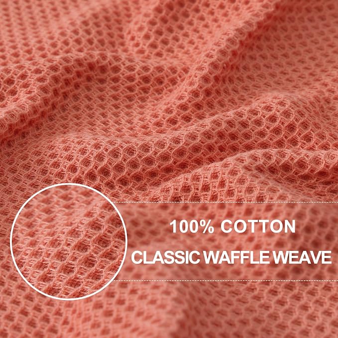 Homaxy 100% Cotton Waffle Weave Kitchen Dish Towels 12-Pack, Coral | 13 x 28 Inches, Ultra Soft Absorbent Dish Towels, Quick Drying Cleaning Towels