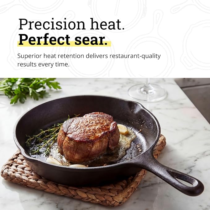 Lodge Seasoned Cast Iron Skillet 6.5 Inches - PFAS-Free, Non-Toxic Cookware - Use with an Oven, Stove, Grill, or Campfire - Naturally Non-Stick & Oven Safe
