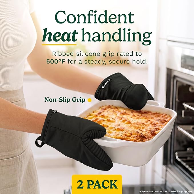 Cuisinart Mini Oven Mitts, 2-Pack 5"x8.5", Heat Resistant 500F | Compact pot holder for baking, air fryer, and cookware, silicone non-slip grip, hanging loop, fits either hand, wipes clean