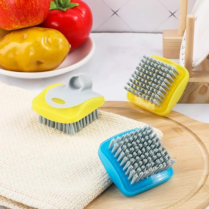 Tatuo 3 Pcs Vegetable Brush Potato Scrubber Vegetable Scrubber for Food | Flexible Bristles Kitchen Brush Silicone Hard and Soft Side Cleaning Fruit Tools for Potatoes, Carrots Kitchen Gadgets Set