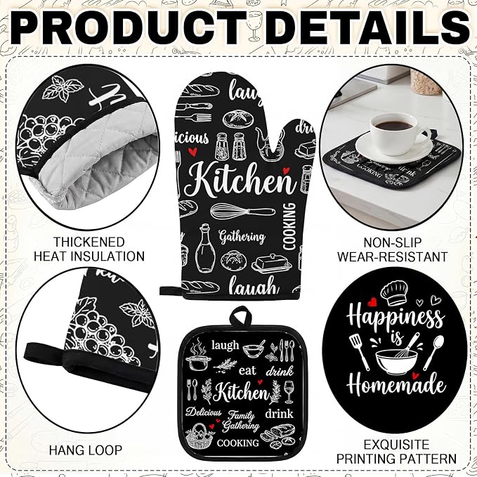 10 Pcs Kitchen Decor and Accessories Set, Modern Art | Farmhouse Chalkboard 4 Dish Towels Kitchen Rugs 2 Oven Mitts 2 Pot Holders, Home Decor for Cooking Baking BBQ Housewarming