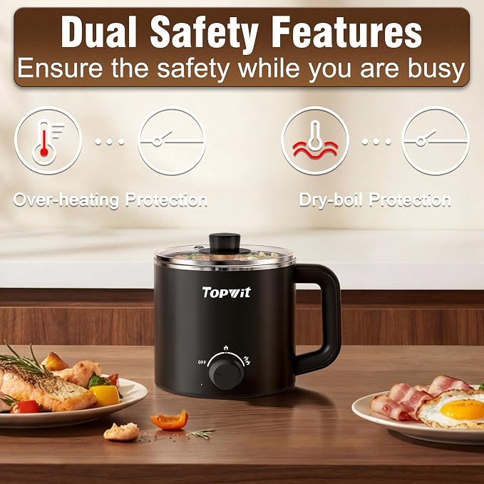 Topwit 1.6L Electric Pot, Electric Hot Pot with 304 Stainless Steel | Dual Power Setting, Cooking for Shabu-Shabu, Pasta, Oatmeal, Soup & Egg, Overheat & Boil-Dry Protection, for Dorm & Office
