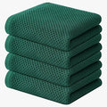 Kitinjoy 100% Cotton Waffle 4-Pack Kitchen Towels, 13" x 28", Dark Green | Super Soft, Ultra-Absorbent, Fast Drying, lightweight, Quick Drying Kitchen Hand Towels