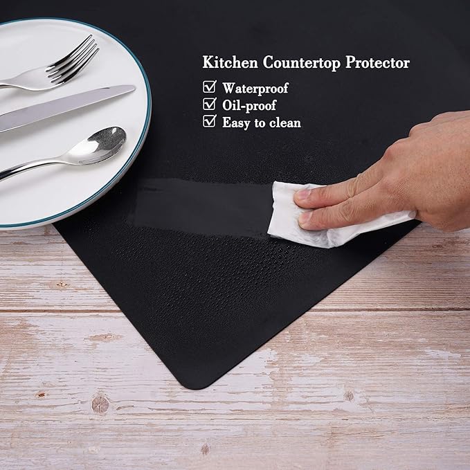 Silicone Mats for Countertop - 32"x 24"x0.06", Extra Large Multipurpose Mat, Counter Table Protector, Desk Saver Pad, Placemat Nonstick Nonskid Heat-Resistant Kitchen Pad, Black