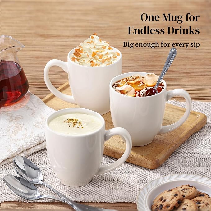 DOWAN Coffee Mugs, White Coffee Mugs Set of 6, 16 oz Ceramic Coffee Cups with Large Handles for Men Women, Porcelain Big Mug for Tea Latte, Mug Gifts for Home Office Party