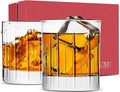 LUXU Crystal Whiskey Glasses 11 Ounce Scotch Glasses,Old Fashioned Cocktail Glasses,Clear Bourbon Glasses with Heavy Base for Bar,Party,Rum,Cognac/2 Rock Glasses in Gift Box-Hand Cut
