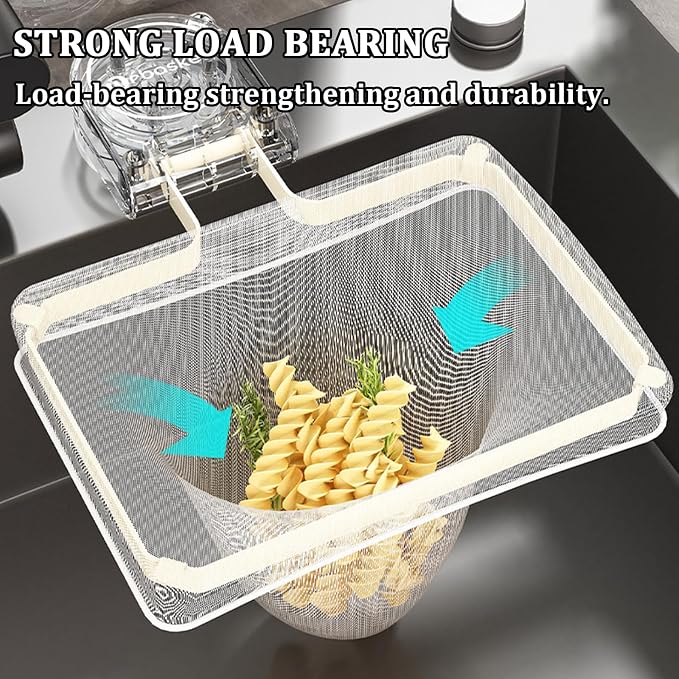 Kitchen Sink Strainer with 100 PCS Filter Mesh Bag, Food Waste Filter Basket, Suction Cup Folding Washing Vegetables and Fruits Drying Bag Holder