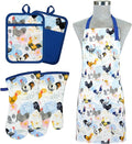 Alselo Oven Mitts and Pot Holders with Chef Apron,Kitchen Set of 5 | Heat Resistant Kitchen Gloves and Silicone Non-Slip Potholders Adjustable Neck Buckle Chef Apron, Rooster Design (Rooster)