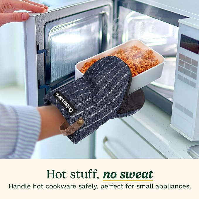Cuisinart Heritage Mini Oven Mitts, 2-Pack, Neoprene, Heat Resistant 350F | Cotton-lined, non-slip neoprene palm, ambidextrous design, leather hang loop, ideal for smaller hands and everyday cooking