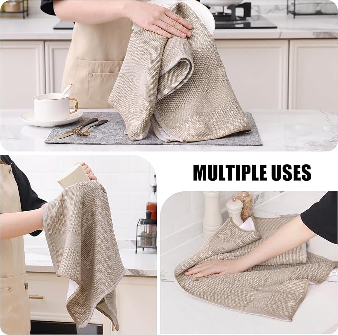 Homaxy 380 GSM Cotton Premium Kitchen Towels 12 Pack, 18"x 28", Khaki | Flat and Terry Dish Towels, Highly Absorbent Tea Towel Set with Hanging Loop, Soft Utility Kitchen Hand Towels