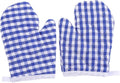 2Pcs Oven Mitts for Play Kitchen, Anti- Scald Gloves Microwave Oven Gloves Kitchen Mitts for Safe Baking Cooking (Dark Blue Checkered)