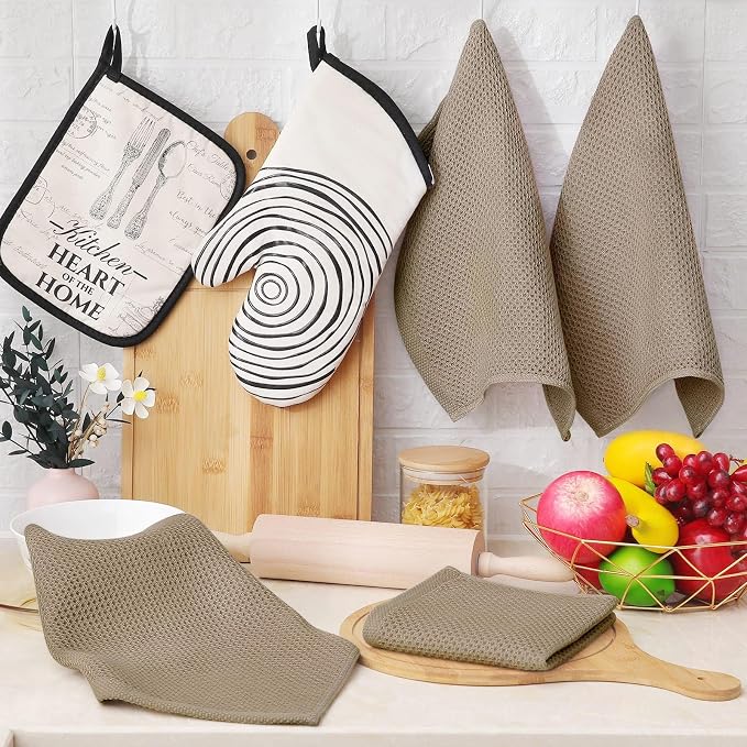 Homaxy 100% Cotton Waffle Weave Kitchen Dish Cloths 24-Pack, Tan | 12 x 12 Inches, Ultra Soft Absorbent Dish Towels, Quick Drying Dish Rags with Hanging Loop