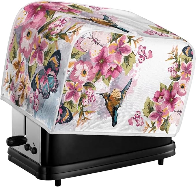 Hummingbird Flower Toaster Cover 4 Slice Fits for Most Standard Carrying Toaster, Anti-Dust Small Appliance Cover, Washable Kitchen Broiler Cover