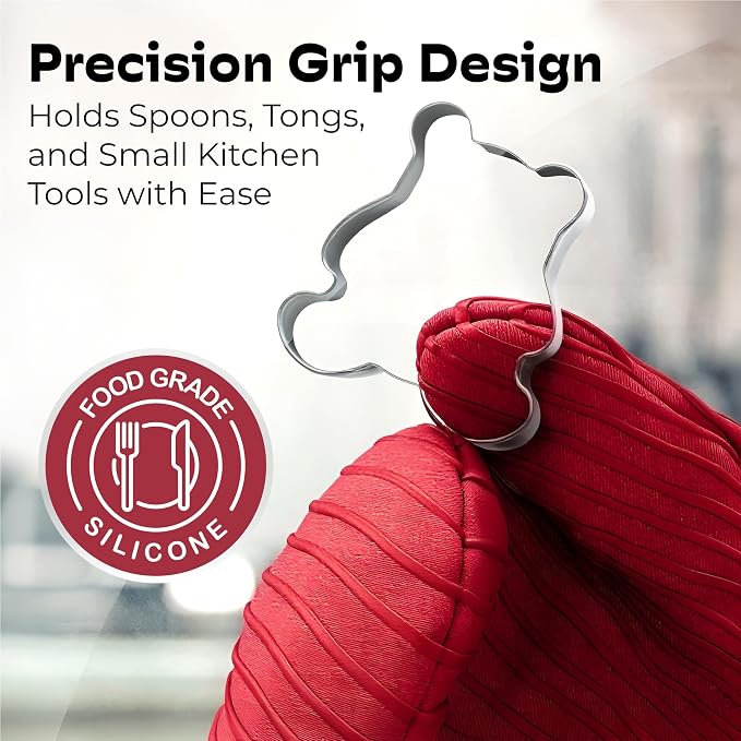 Silicone Mini Oven Mitts - Red Set of 2 - Heat Resistant to 536 F / 280 C Kitchen Gloves Professional Grade Pot Holders for Cooking Baking