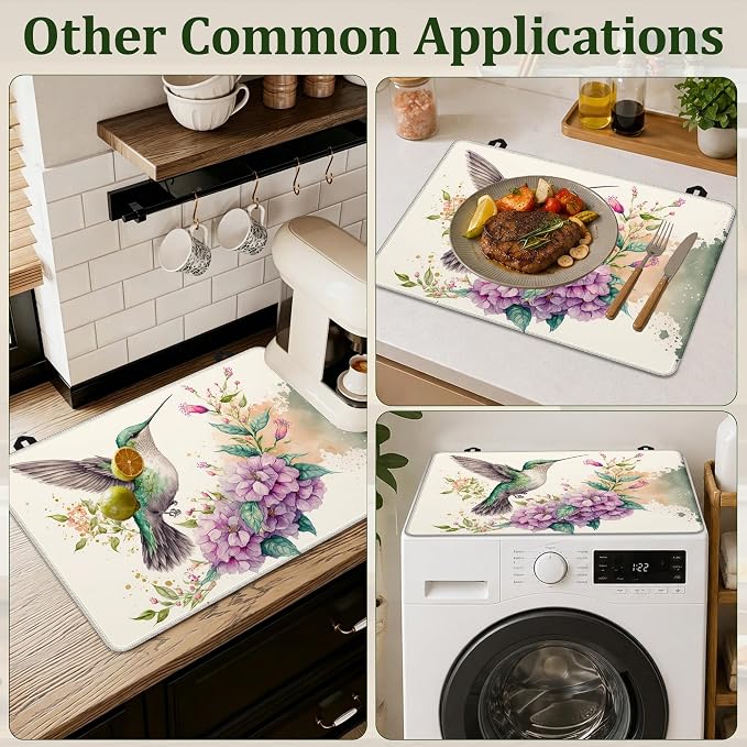 Stove Top Cover Hummingbird and Flowers 28.5x20.5Inch for Electric Stove,Heat Resistant Silicone Cooktop Protector,Glass Stove Cover Mat,Anti Scratch Countertop Protector