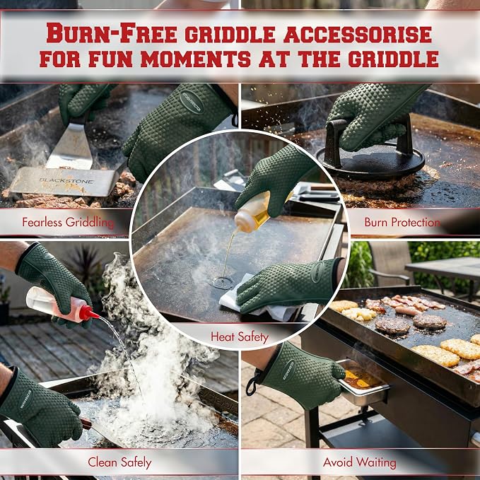 KITCHEN PERFECTION Silicone Griddle Grill Gloves Heat Resistant Oven Mitts | Waterproof, 5-Finger Design For A Better Grip, Best Griddle Grilling Accessories, Compatible with Blackstone, Weber & More