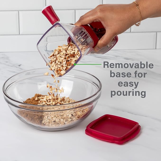 PrepWorks Manual Nut Chopper, Chop Nuts With Coarse and Fine Functions, Red | Grinds up to 1.5 Cups of Nuts, Seeds, or Herbs, Non-Skid Base for Stability While Chopping, Dishwasher Safe