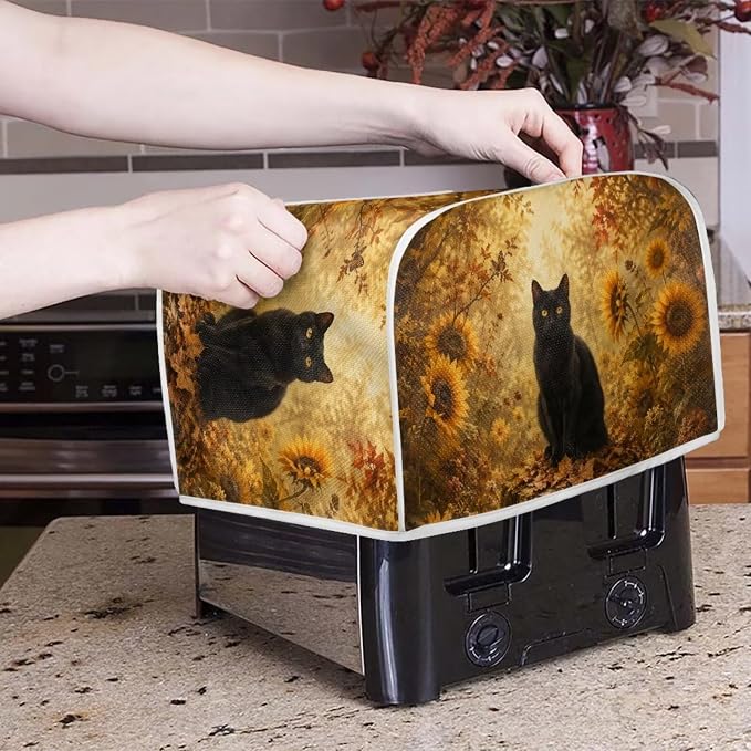 2 Slice Toaster Cover Black Cat Print Bread Maker Machine Covers for Anti-dust and Fingerprint Sunflower Print Microwave Oven Cover