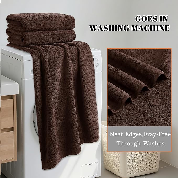 4 Pack Bath Towels Set 35 x 70in Extra Large, Ultra Soft Microfiber | Luxury Thick High Absorbent and Quick Dry Bath Sheet for Bathroom, Beach, Yoga, Sport,SPA, Fitness, Brown