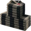 Homaxy Kitchen Towels and Dishcloths Set, Set of 10, Black & Tan | Bulk Cotton Waffle Weave Check Plaid Kitchen Towels, Super Soft and Absorbent Dish Cloths, 12 x 12 and 13 x 28 Inches