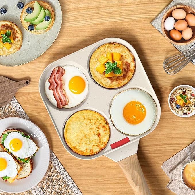 YASHE 4 Cup Nonstick Egg Pan, Induction Ready, Non-Toxic Egg Frying Pan | Granite Breakfast Skillet for Eggs Pancakes Burgers Omelette, PFOA Free, Compatible for All Hobs