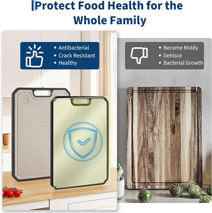 Stainless Steel Cutting Board for Kitchen Metal Chopping Board 15.2"x 10.5" | Double-Sided Stainless Steel/Wheat Straw PP Meat Cutting Board Non Toxic Chopping Board with Juice Grooves & Handle