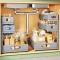 Kitstorack Under Sink Organizer 3-Tier Slide Out Drawer 2-Pack Grey | Height Adjustable, Metal Mesh Storage Rack, Pull out Cabinet Organizer Shelf for Bathroom Kitchen Pantry Home Organization