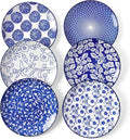 Selamica Ceramic Dessert Plates Set of 6, 6 Inch Small Plates, Vintage Blue | Appetizer Plates for Kitchen, Microwave & Dishwasher Safe