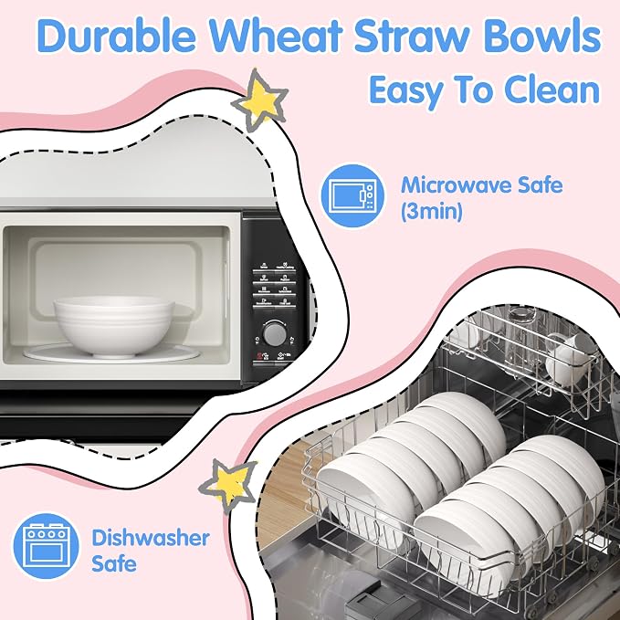 Quatish 10 PCS Unbreakable Cereal Bowls,Dishwasher & Microwave Safe Wheat Straw Bowls, Easy-to-Clean Lightweight Desserts & Soup Bowl, Portable for Picnics ，Snack Plastic Bowls Set,Beige