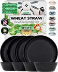 Grow Forward Premium Wheat Straw Plates and Bowls Sets - 8-Piece Wheat Straw Dinnerware Sets - Unbreakable & Reusable Microwave Safe Plastic Dinner Plates for Outdoors, RV, Camping Dishes - Midnight
