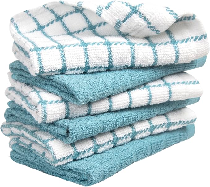 Bumble Dish Cloths (6-Pack), 100% Cotton Kitchen Towels, 12"x12" - Aqua | 405 GSM | Soft, Highly Absorbent & Durable Dish Towels for Kitchen
