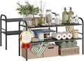 Under Sink Organizers and Storage,Expandable under cabinet organizer Shelf | 2 tier expandable shelf for kitchen,bathroom,shoe rack,8 Removable ABS Panels,Adjustable partition height,20.6-32.2" W,2 Pcs