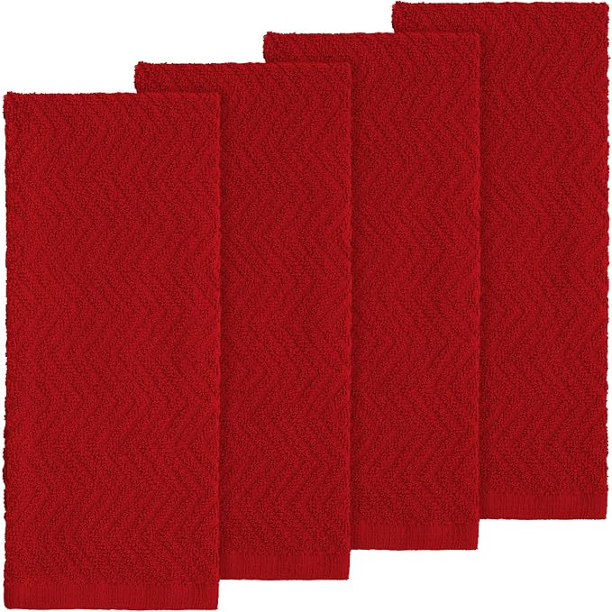 100% Cotton Kitchen Towels 15x25 in, Red Set (Pack of 4)