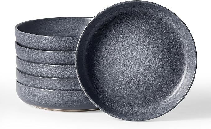 famiware Milkyway 33 oz Pasta Bowls Set of 6, Matte Dark Charcoal | Double Reactive Glaze, Scratch-Resistant Stoneware Salad Bowls, Stackable, Dishwasher & Microwave Safe, Lead-Free