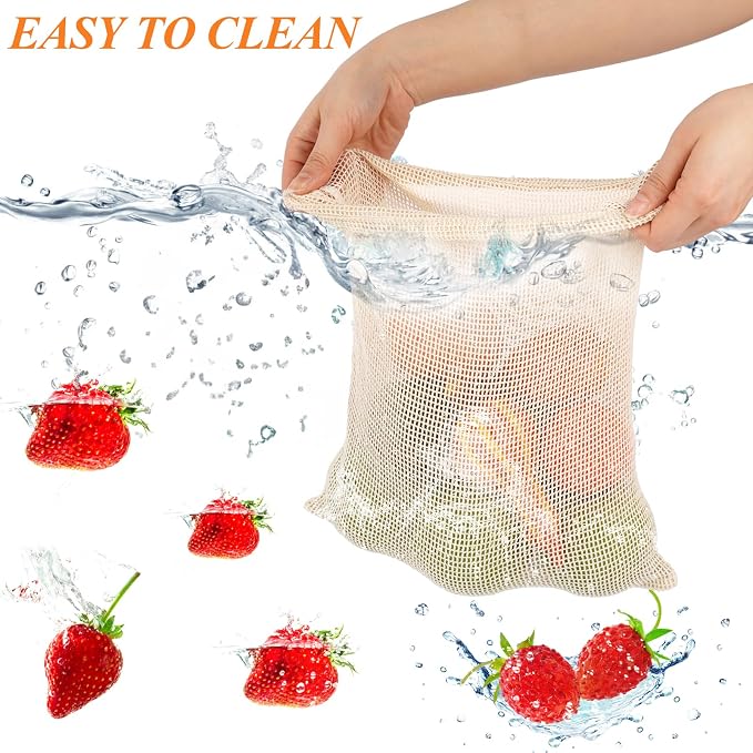8 Pack Reusable Produce Bags, Mesh Produce Bags, Mesh Bags For Vegetables | Reusable Produce Bags Cotton Washable for Refrigerator Grocery Fruits Veggies Shopping, Transporting, Storing (2XL,2L,2M,2S)