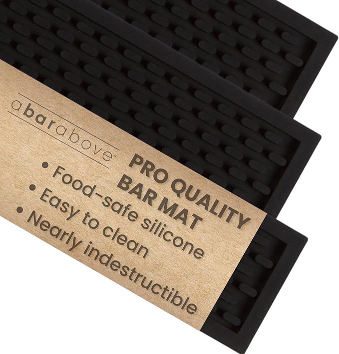 A Bar Above Heavy Duty Bar Mat, Food Safe Silicone Mat, 3.5" x 18" 3-Pack | Commercial Strength, For Bartending and Coffee, Dish Drying Pad, Kitchen Counter, Barista Accessory, Spill Proof, Great Pick