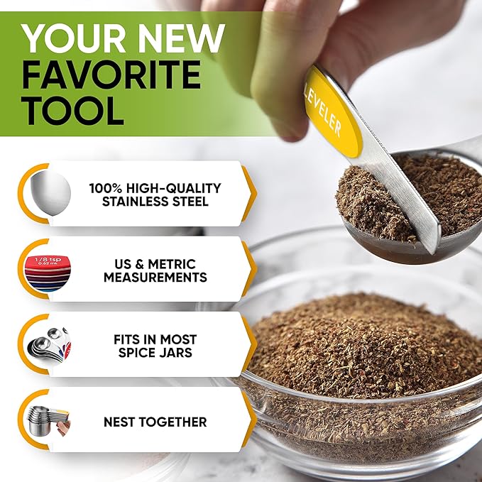Spring Chef 15 Magnetic Measuring Cups & Spoons Set, Patented, Multicolor | Stackable Stainless Steel Measuring Cups & Heavy Duty Metal Measuring Spoons with Levelers for Dry & Liquid Ingredients