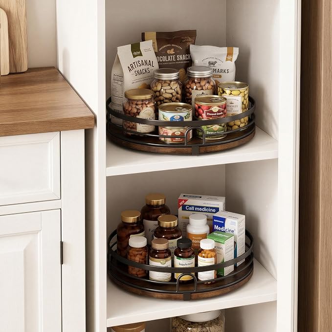 2 Pack 10" 12" Lazy Susan Turntable Organizer for Table Top | Round Wooden Lazy Susan for Cabinet, Countertop, Pantry, Spice, Kitchen, Bathroom Vanity, Coffee, Home Decor