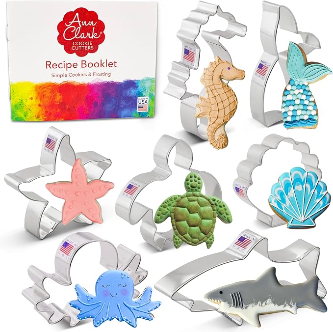 Ann Clark Under the Sea Cookie Cutters Set of 7, Made in USA | Includes: Seahorse, Starfish, Shell & More, Perfect Size, America's Largest Cookie Cutter Maker, Food-Safe American Steel